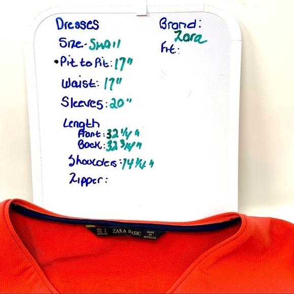 Zara Basic Coral Zip Front 3/4 Sleeve Shift Knee Length Dress Size S - Picture 11 of 12